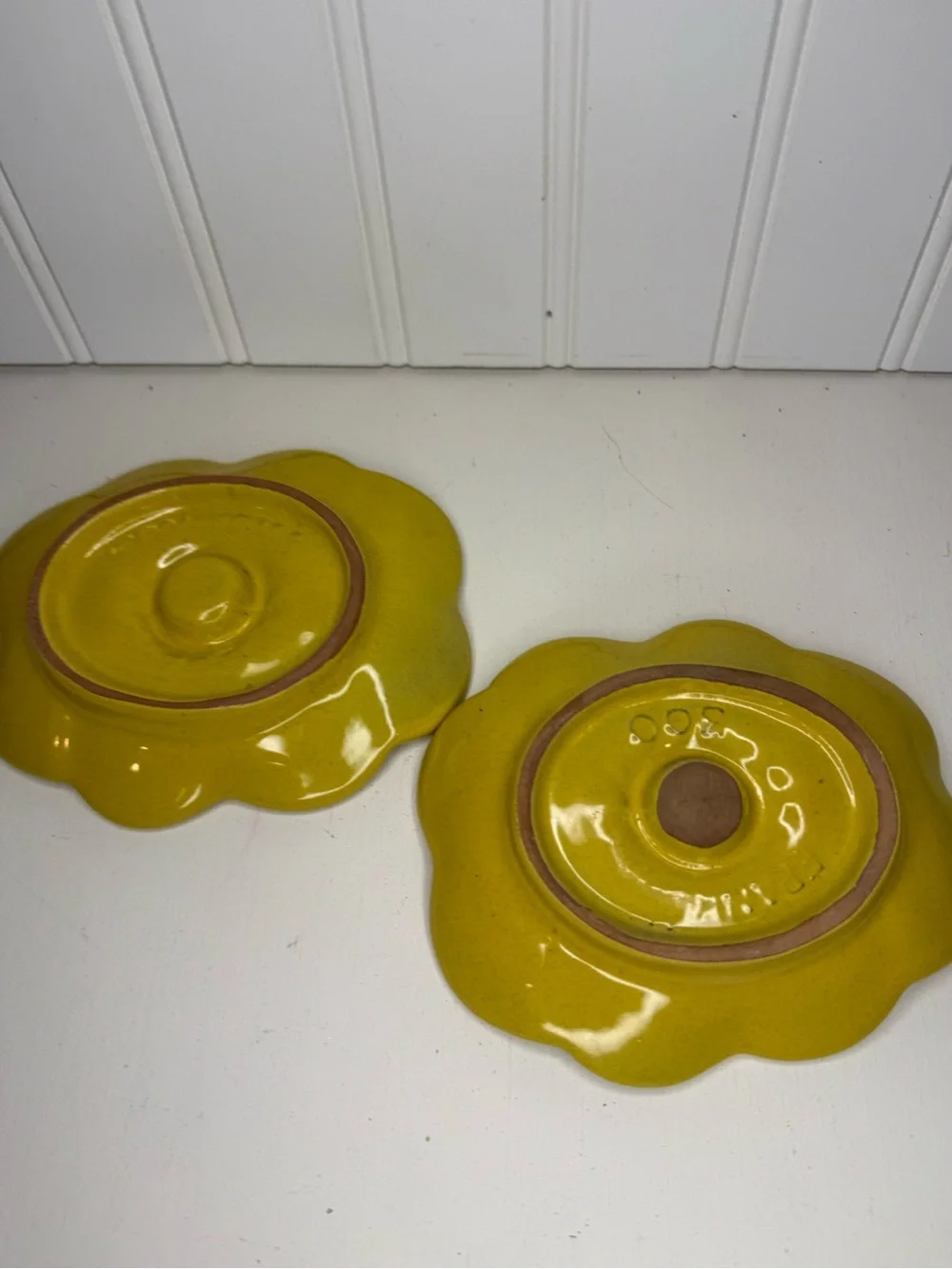 VINTAGE Frankoma Pottery Plainsman Autumn Yellow Candlestick Holder Set